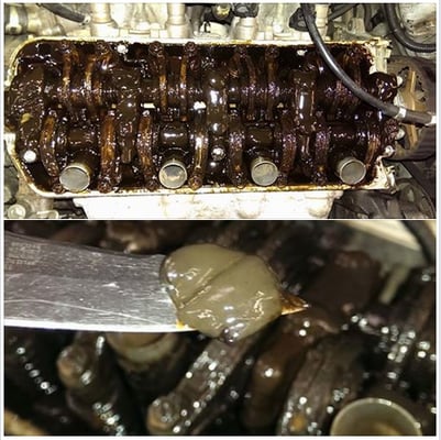 This motor locked up due to sludge buildup. Sludge buildup occurs when the oil isn't changed at regular intervals.