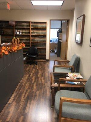 Lobby/waiting area. Chairs are stained.