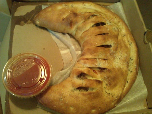 Stromboli (I chose the beef one), with marinara sauce.