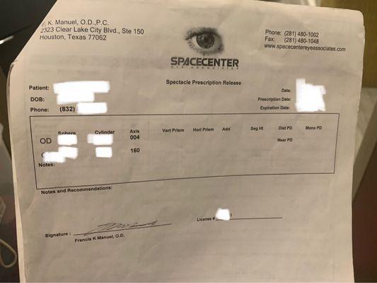 Paid $650 for this piece of paper prescription when I could've went somewhere else and paid $30