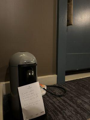 My room coffee maker I moved to the hallway so I wouldn't wake up my wife.