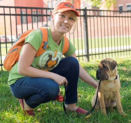 Emily the dog walker and her dog buddy Max having an awesome time walking to the park. Part of our super dog walker team!