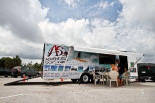 The Adventure Sports Miami trailer is situated at the end of the Matheson Hammock Park , near the Red Fish Grill restaurant