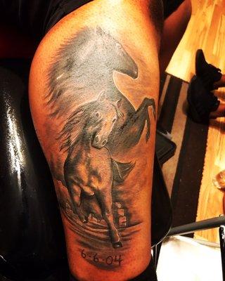 Realistic horse piece done by Big Juniors Tattoos