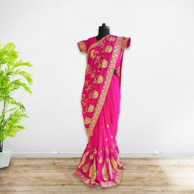 Stunning Hot Pink Saree for Fashionable Ladies - Perfect for Weddings, From Our Exclusive Bollywood Collection in Los Angeles, CA