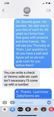 Text asking for a quote