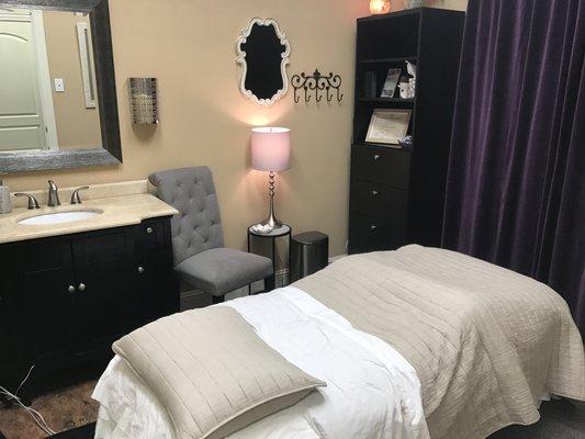 Clean, comfortable massage room so that you relax, renew, and refresh.