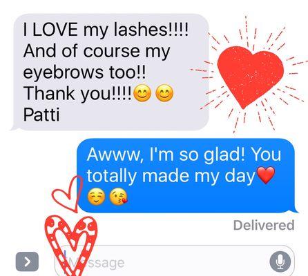 Post Lash Lift love from one of my clients. I seriously have the best job ever and the best clients ever. #grateful