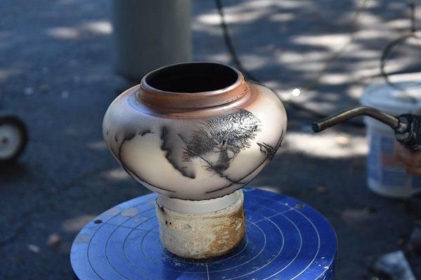 Horsehair pottery - decorated @ 1200 degree with feathers and horsehair