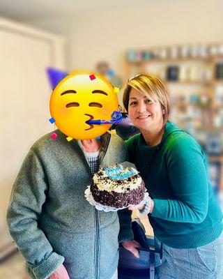 Celebrating special moments with our seniors at Helping Hands Senior Services! Aimee, our caregiver scheduler brought a birthday cake!