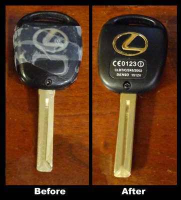 My broken old key and the inexpensive new key Fast Trac Locksmith cut for me - Side 1.