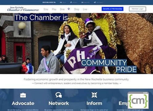 Website development in Westchester County for the New Rochelle Chamber of Commerce. Site circa 2014.