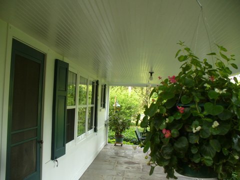 Porch ceiling looking nice after painting.