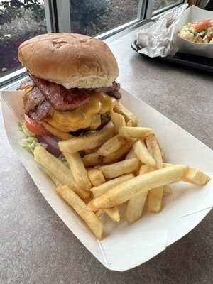 Double cheeseburger with smoked sausage and fries (AKA - Mr. Big Time).