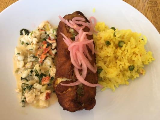 Shrimp & Crab Relleno, Mojo Lobster, Saffron Rice