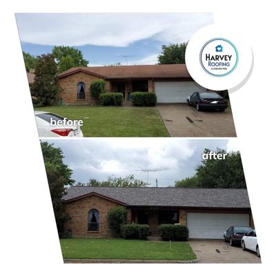 Roof replacement in Burleson, TX.  New CertainTeed Landmark AR shingles in mission brown.  Installed new full ridge ventilation and gutters.