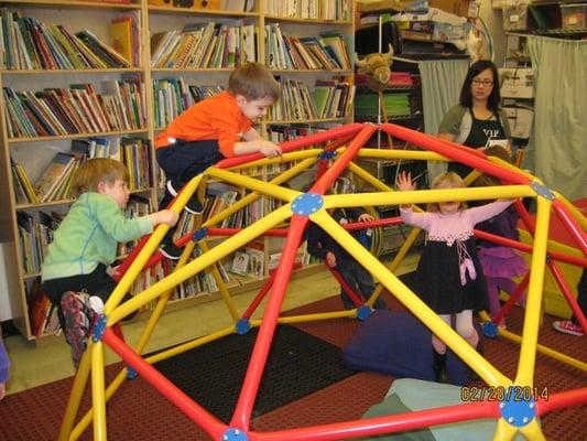 On rainy days we have places to climb and play inside.