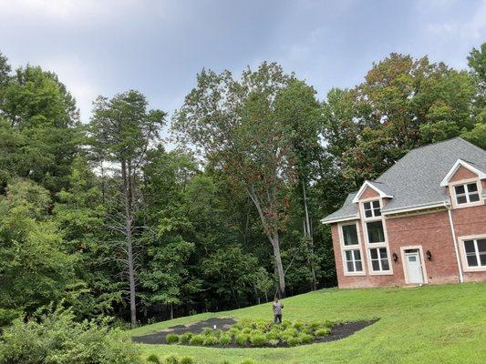 Mulching  dry pond at a mansion