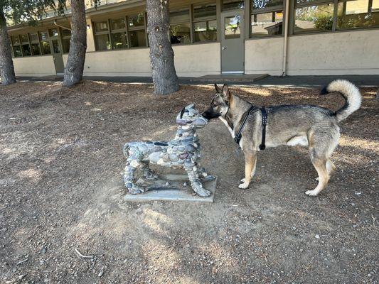 Checking out the new sculpture.