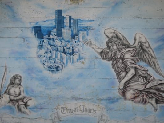 City of Angels mural on the roof top. Mural from 1989.