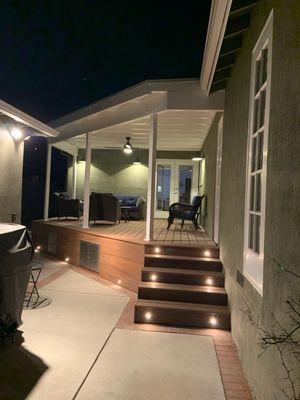 Deck stairs with pathway lights