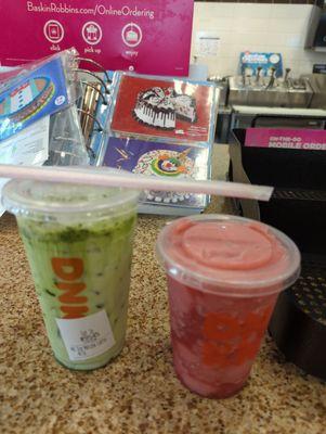 Iced Matcha Latte and a Strawberry Coolata