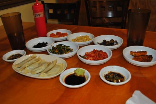 Banchan (Sides) and Mandu (Pot stickers)