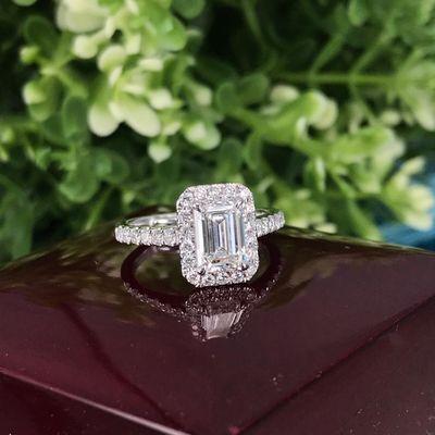 3 carat emerald cut diamond halo engagement ring