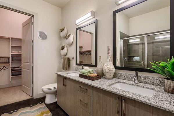 Skyline Farmers Market Apartments Dallas Texas Bathroom with double sink vanity