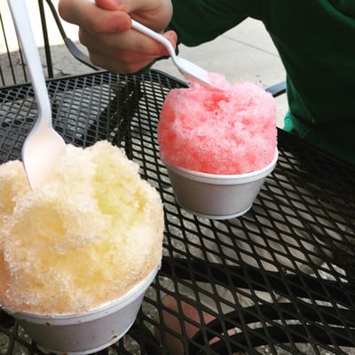 Peaches and cream shaved ice, and raspberry colada. Yum!