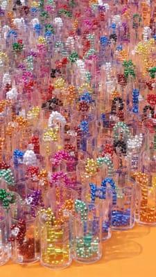 table full of glasses with beads