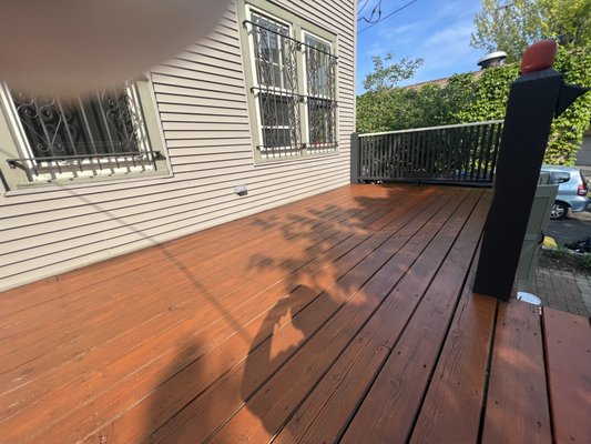 Work done ! Refinished stain Deck! Spindles  Refinished Painting!