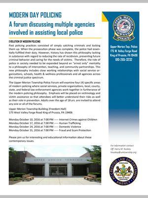 Modern Day Policing Forums Mondays in October | 7:00PM Freedom Hall