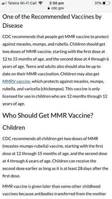 CDC on MMR administration.