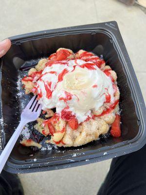 Strawberry Funnel Cake with Ice Cream