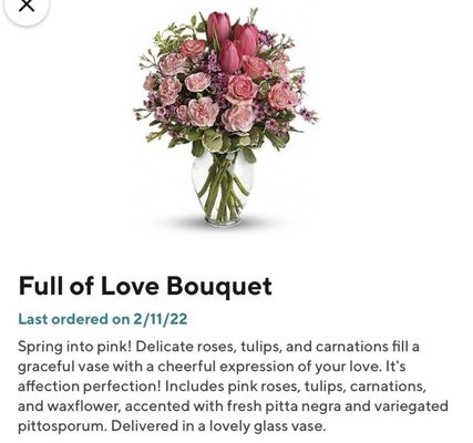 A picture + description of the arrangement purchase