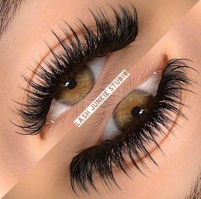 Volume lashes with wispy style