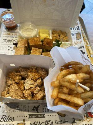 Tofu Light Bento (Vegetarian) Fresh Garlic Popcorn Chicken French Fries(L)