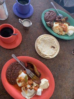 Desayuno Ranchero: Two eggs, black beans, sweet plantains, cheese, salvadorean cream, and a bit of salsa(not spicy just flavor)