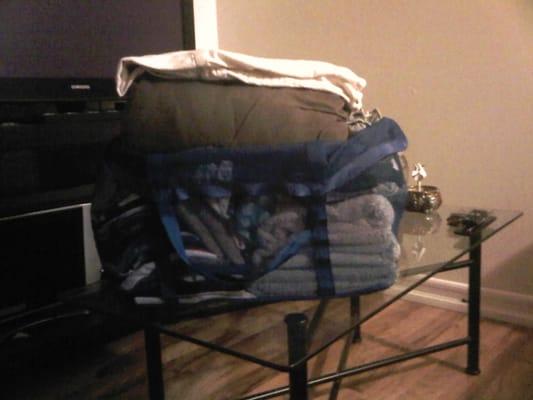 my piles of laundry, neatly folded, stacked and packed!