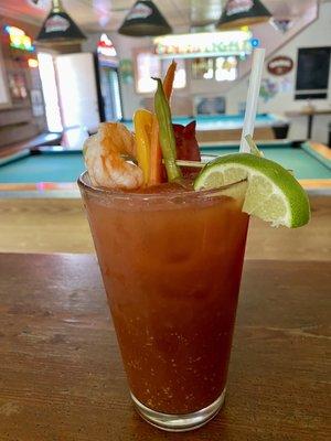 Breakfast bloody with shrimp and bacon (Sunday's)