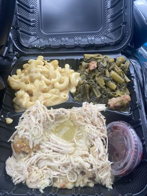 Chicken & dressing, mac & cheese, turnip greens