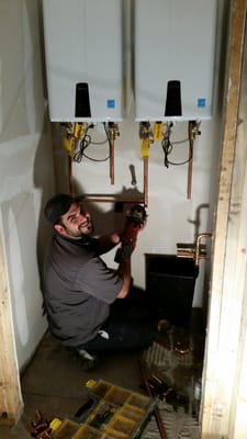 That's me installing 2 navian Tankless Water Heaters