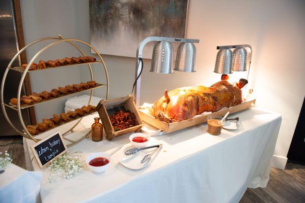 lumpia and lechon display