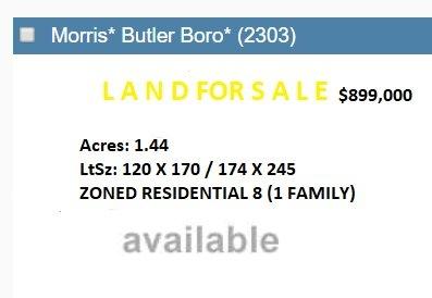 113-15 Carey Rd  Butler NJ 1.44 Acres LtSz. 120 X 170 / 174 X 245 zoned residential 8 ( 1 Family )