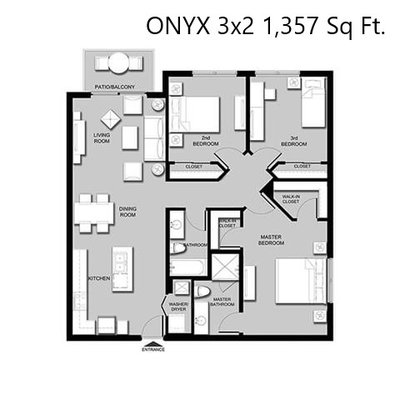 The Onyx- 3 Bedroom Floor Plan.