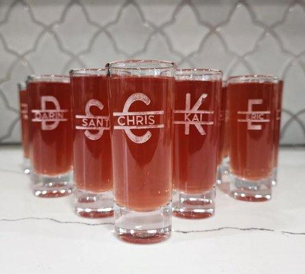 Lase etched shot glasses