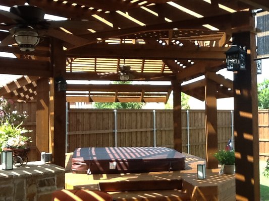 Arbor, deck, and hot-tub