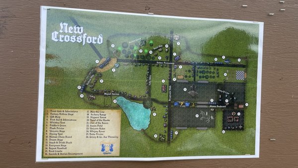 Map of the New Jersey Ren Faire. Each stage listed hosts different side shows and acts at different times throughout the day.