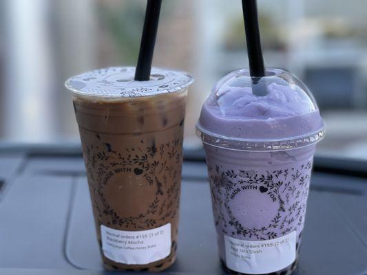 Blackberry mocha and taro slush